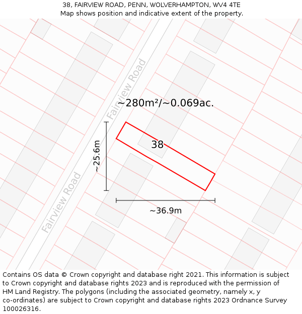 38, FAIRVIEW ROAD, PENN, WOLVERHAMPTON, WV4 4TE: Plot and title map