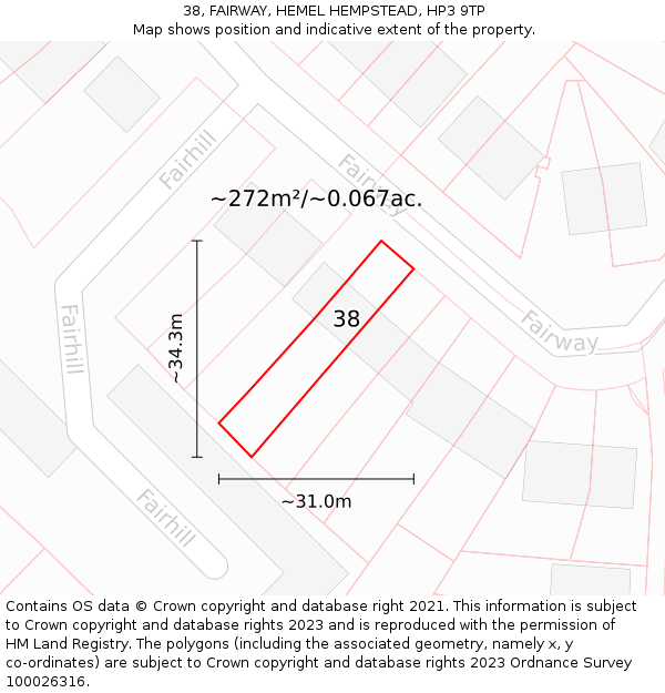 38, FAIRWAY, HEMEL HEMPSTEAD, HP3 9TP: Plot and title map