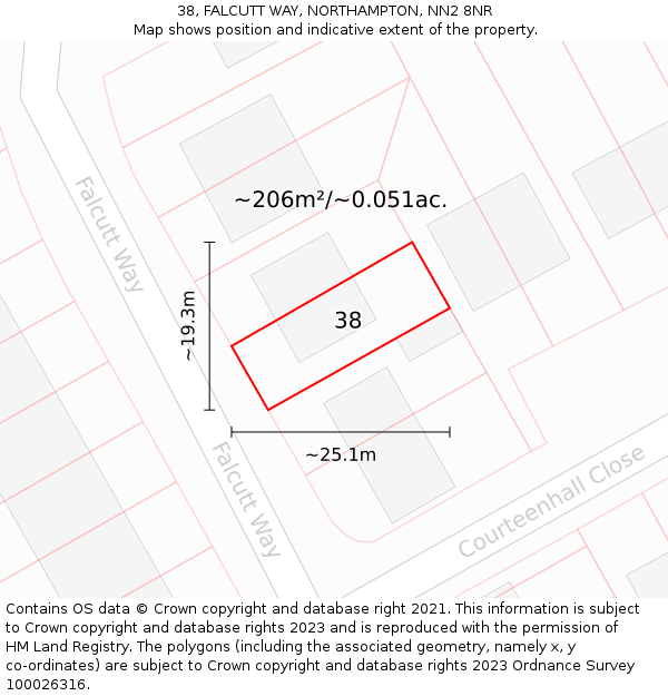 38, FALCUTT WAY, NORTHAMPTON, NN2 8NR: Plot and title map