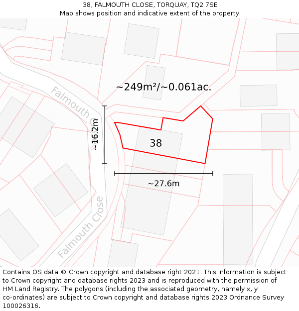 38, FALMOUTH CLOSE, TORQUAY, TQ2 7SE: Plot and title map
