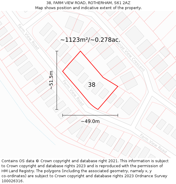 38, FARM VIEW ROAD, ROTHERHAM, S61 2AZ: Plot and title map