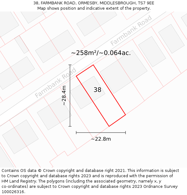 38, FARMBANK ROAD, ORMESBY, MIDDLESBROUGH, TS7 9EE: Plot and title map