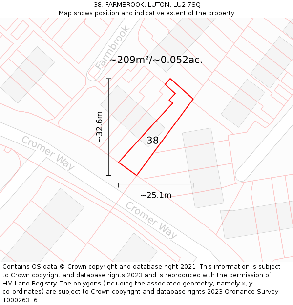 38, FARMBROOK, LUTON, LU2 7SQ: Plot and title map