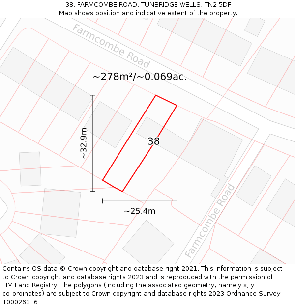 38, FARMCOMBE ROAD, TUNBRIDGE WELLS, TN2 5DF: Plot and title map