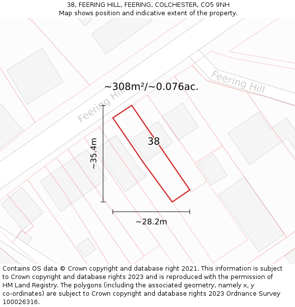 38, FEERING HILL, FEERING, COLCHESTER, CO5 9NH: Plot and title map
