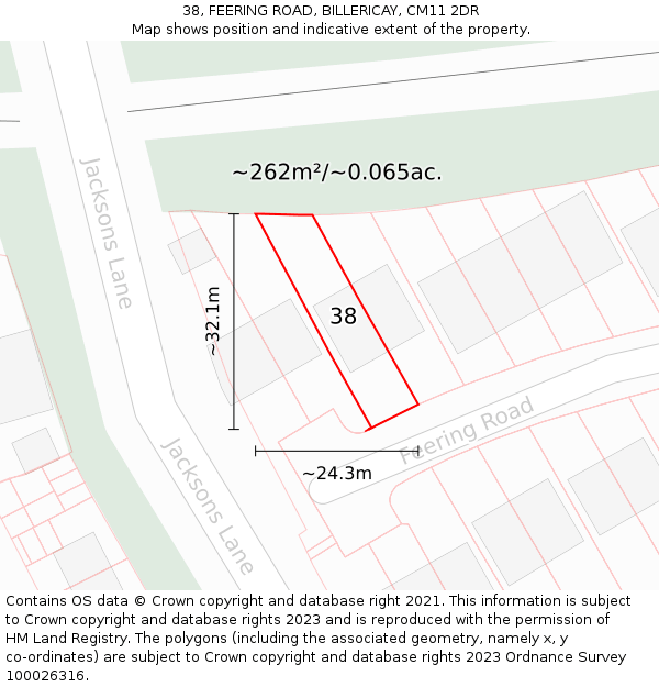 38, FEERING ROAD, BILLERICAY, CM11 2DR: Plot and title map