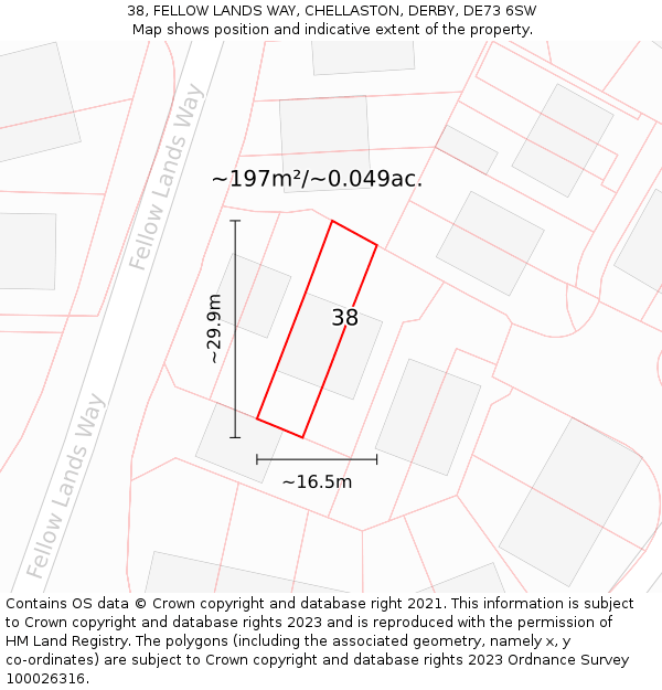 38, FELLOW LANDS WAY, CHELLASTON, DERBY, DE73 6SW: Plot and title map