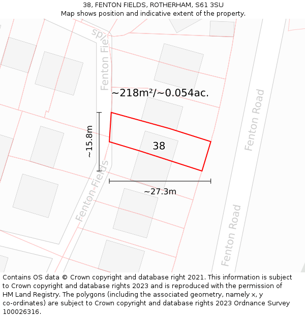 38, FENTON FIELDS, ROTHERHAM, S61 3SU: Plot and title map