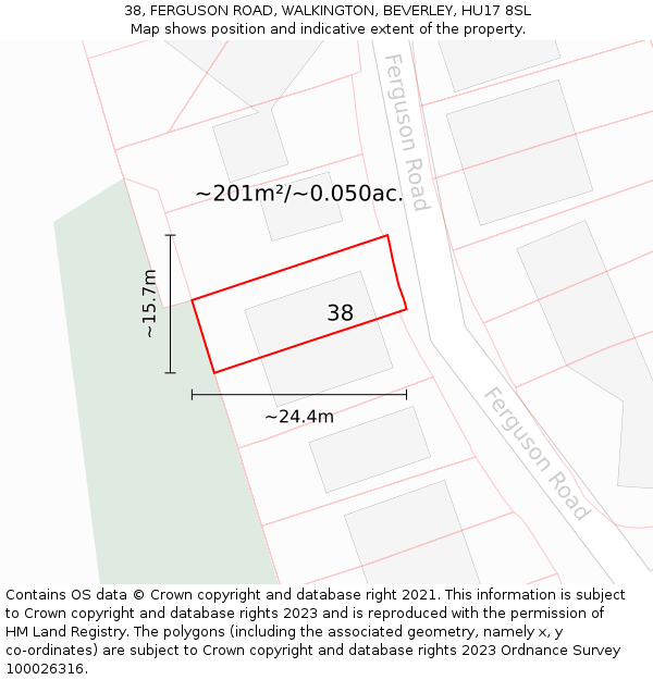 38, FERGUSON ROAD, WALKINGTON, BEVERLEY, HU17 8SL: Plot and title map