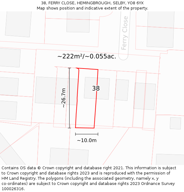 38, FERRY CLOSE, HEMINGBROUGH, SELBY, YO8 6YX: Plot and title map