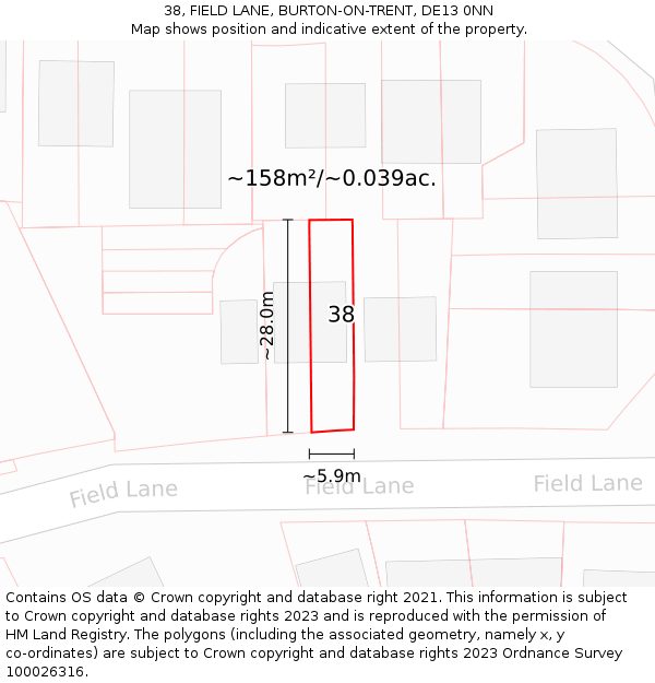 38, FIELD LANE, BURTON-ON-TRENT, DE13 0NN: Plot and title map