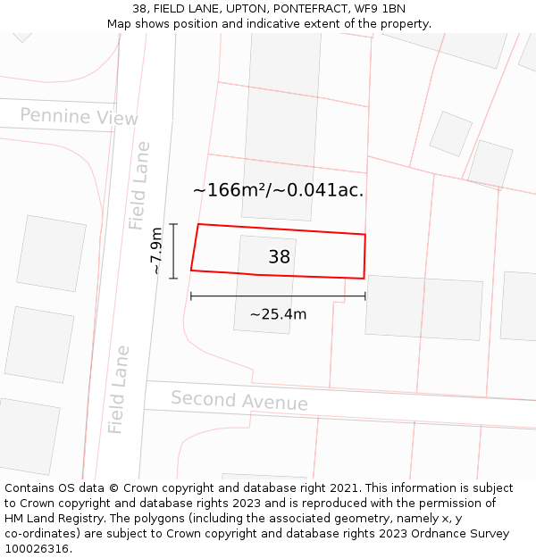 38, FIELD LANE, UPTON, PONTEFRACT, WF9 1BN: Plot and title map