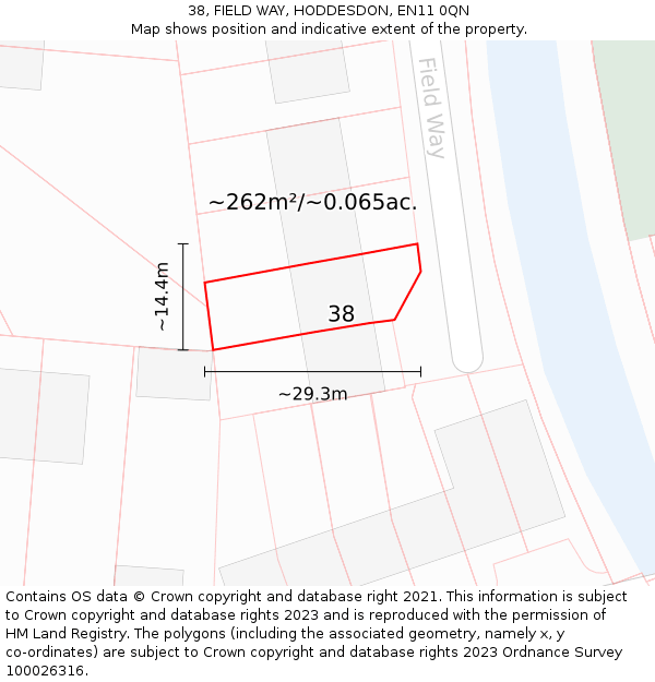 38, FIELD WAY, HODDESDON, EN11 0QN: Plot and title map