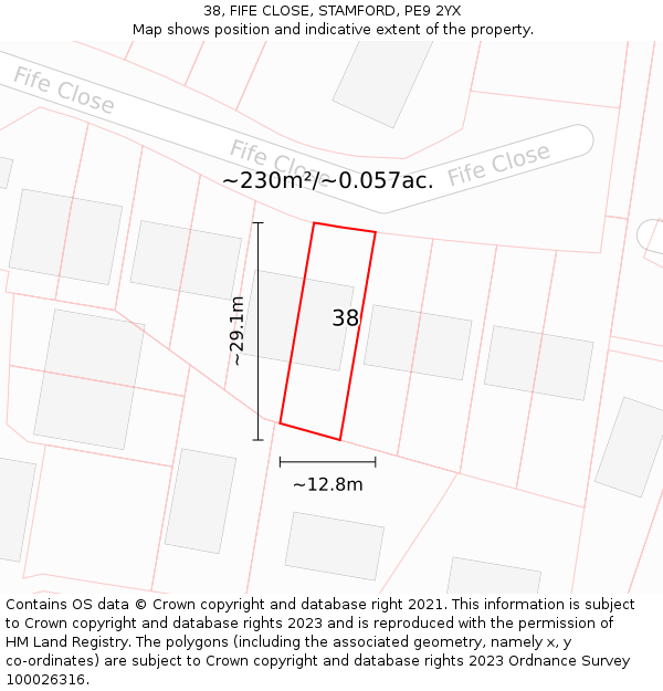 38, FIFE CLOSE, STAMFORD, PE9 2YX: Plot and title map