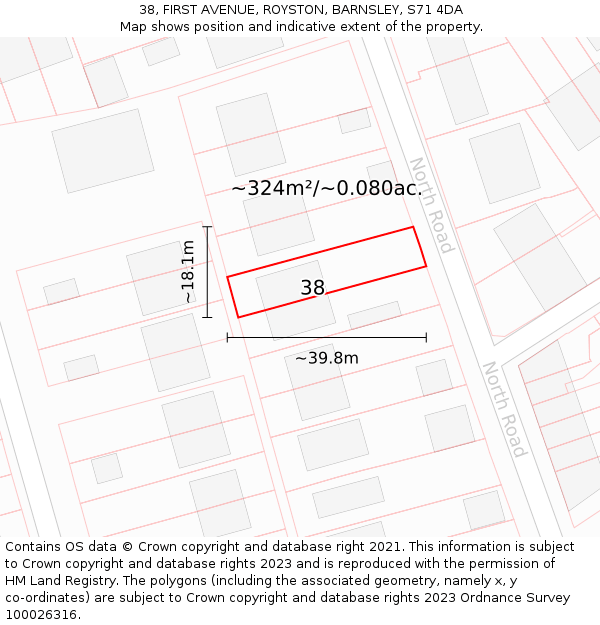 38, FIRST AVENUE, ROYSTON, BARNSLEY, S71 4DA: Plot and title map