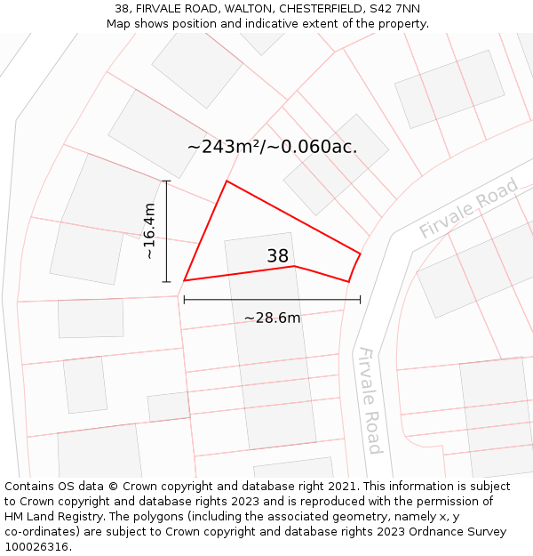 38, FIRVALE ROAD, WALTON, CHESTERFIELD, S42 7NN: Plot and title map