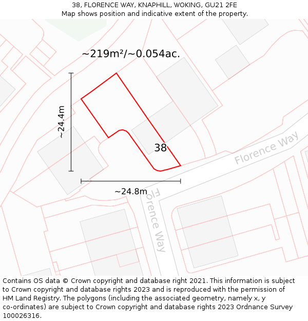 38, FLORENCE WAY, KNAPHILL, WOKING, GU21 2FE: Plot and title map