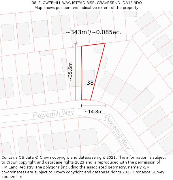 38, FLOWERHILL WAY, ISTEAD RISE, GRAVESEND, DA13 9DQ: Plot and title map
