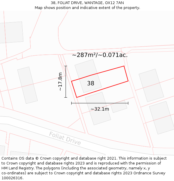 38, FOLIAT DRIVE, WANTAGE, OX12 7AN: Plot and title map