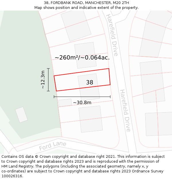 38, FORDBANK ROAD, MANCHESTER, M20 2TH: Plot and title map