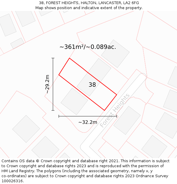 38, FOREST HEIGHTS, HALTON, LANCASTER, LA2 6FG: Plot and title map