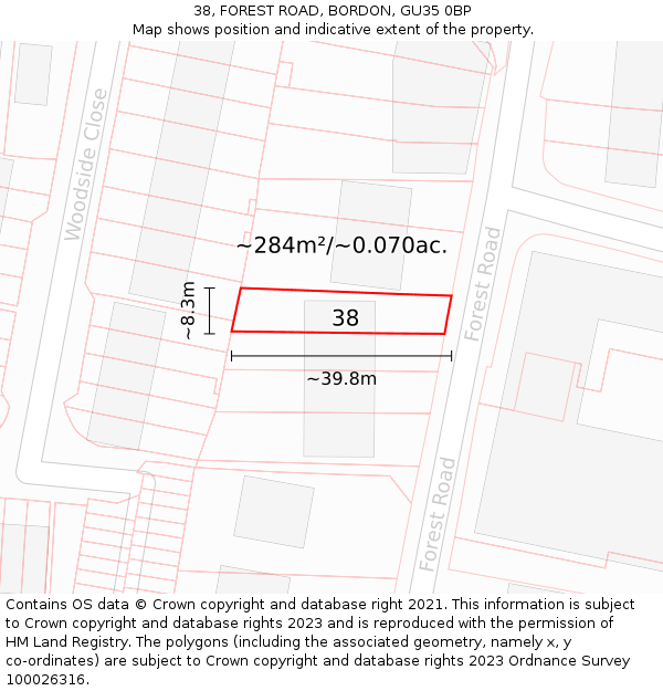 38, FOREST ROAD, BORDON, GU35 0BP: Plot and title map