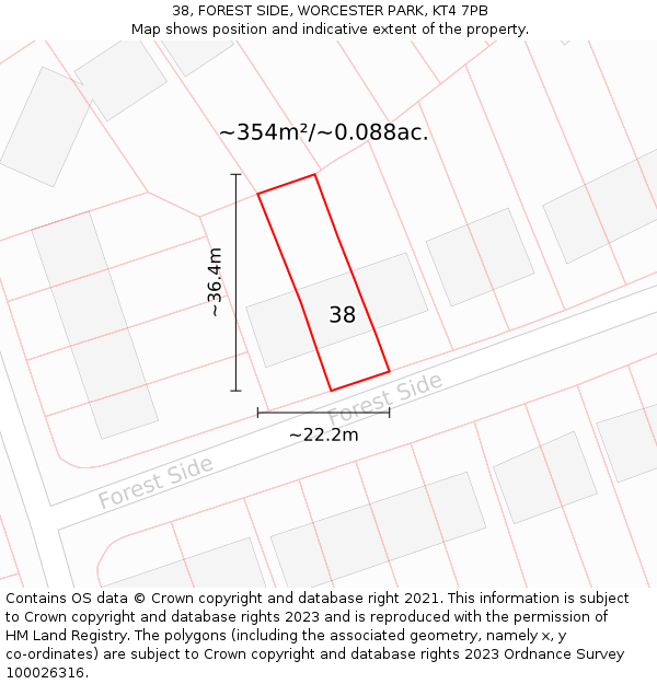 38, FOREST SIDE, WORCESTER PARK, KT4 7PB: Plot and title map