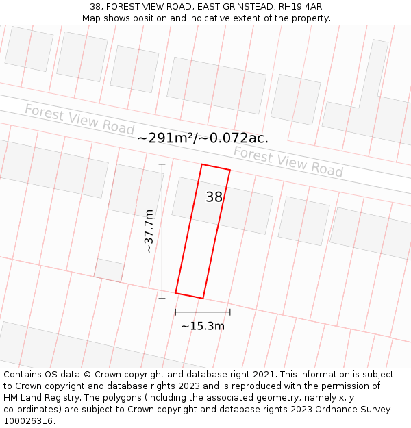 38, FOREST VIEW ROAD, EAST GRINSTEAD, RH19 4AR: Plot and title map