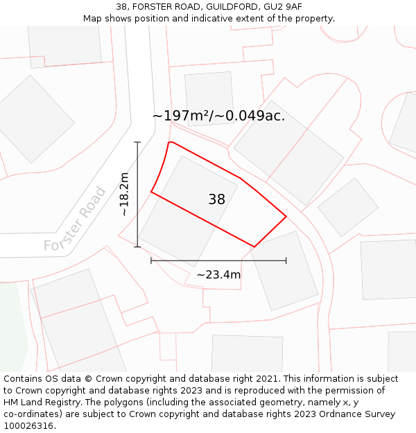 38, FORSTER ROAD, GUILDFORD, GU2 9AF: Plot and title map