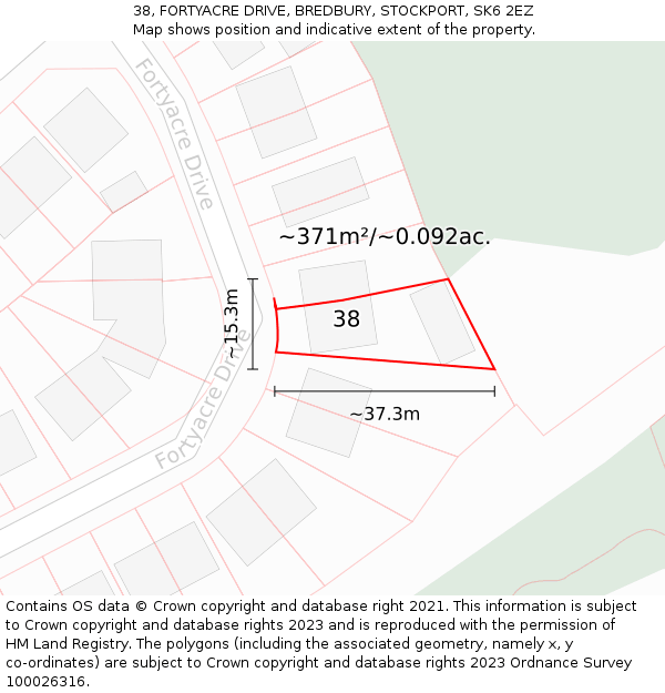 38, FORTYACRE DRIVE, BREDBURY, STOCKPORT, SK6 2EZ: Plot and title map