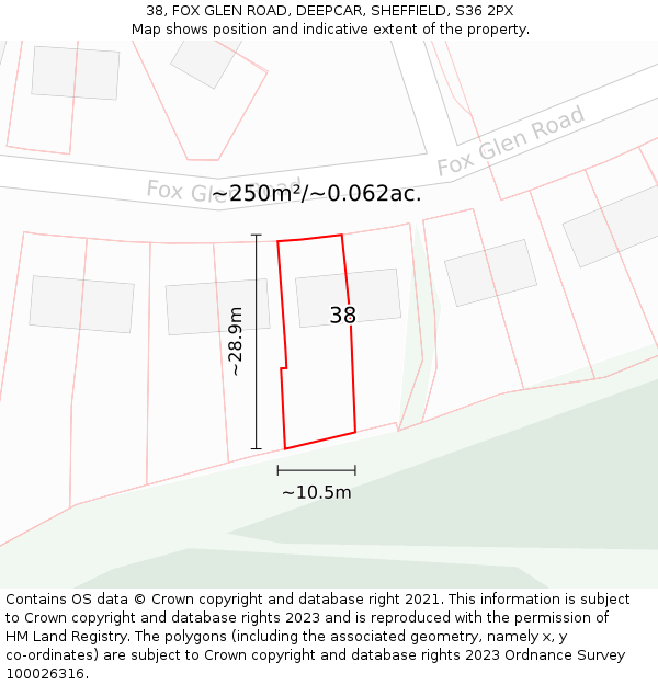 38, FOX GLEN ROAD, DEEPCAR, SHEFFIELD, S36 2PX: Plot and title map