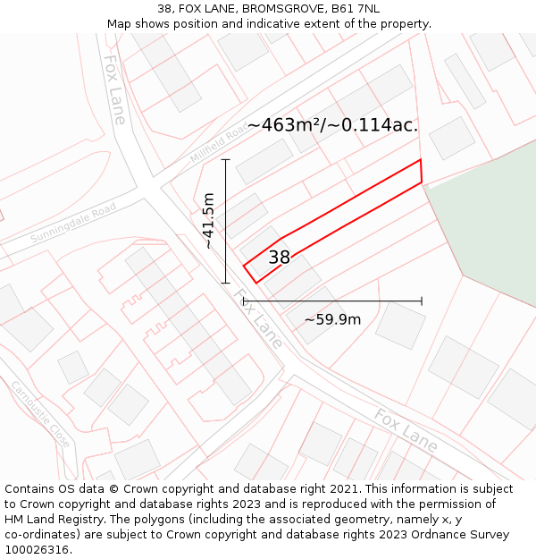 38, FOX LANE, BROMSGROVE, B61 7NL: Plot and title map