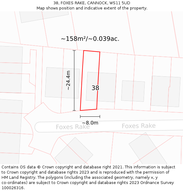 38, FOXES RAKE, CANNOCK, WS11 5UD: Plot and title map