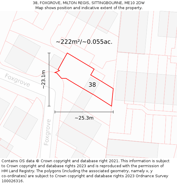 38, FOXGROVE, MILTON REGIS, SITTINGBOURNE, ME10 2DW: Plot and title map