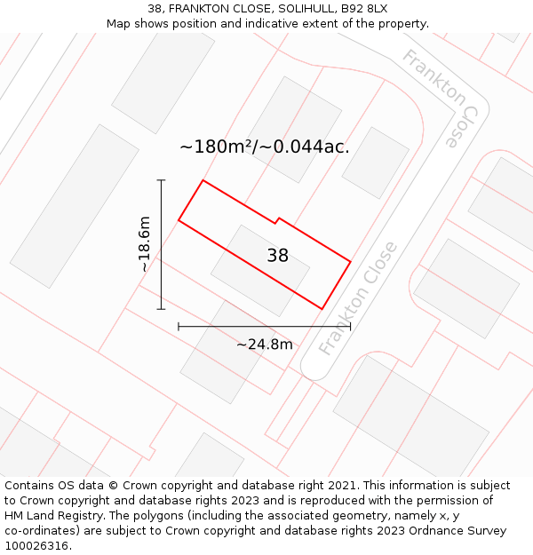 38, FRANKTON CLOSE, SOLIHULL, B92 8LX: Plot and title map