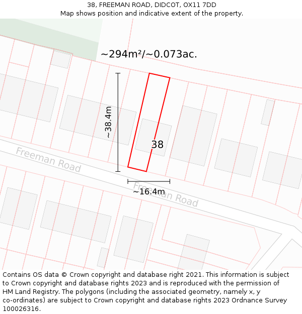 38, FREEMAN ROAD, DIDCOT, OX11 7DD: Plot and title map