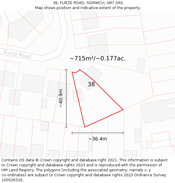 38, FURZE ROAD, NORWICH, NR7 0AS: Plot and title map