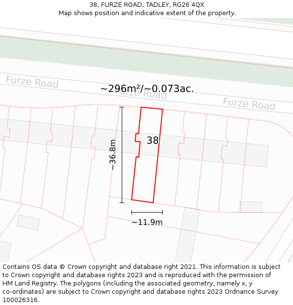 38, FURZE ROAD, TADLEY, RG26 4QX: Plot and title map
