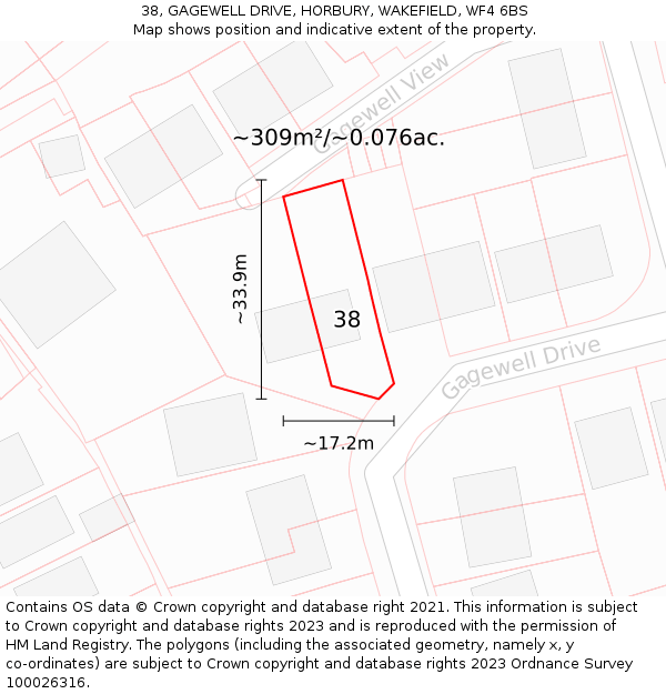 38, GAGEWELL DRIVE, HORBURY, WAKEFIELD, WF4 6BS: Plot and title map
