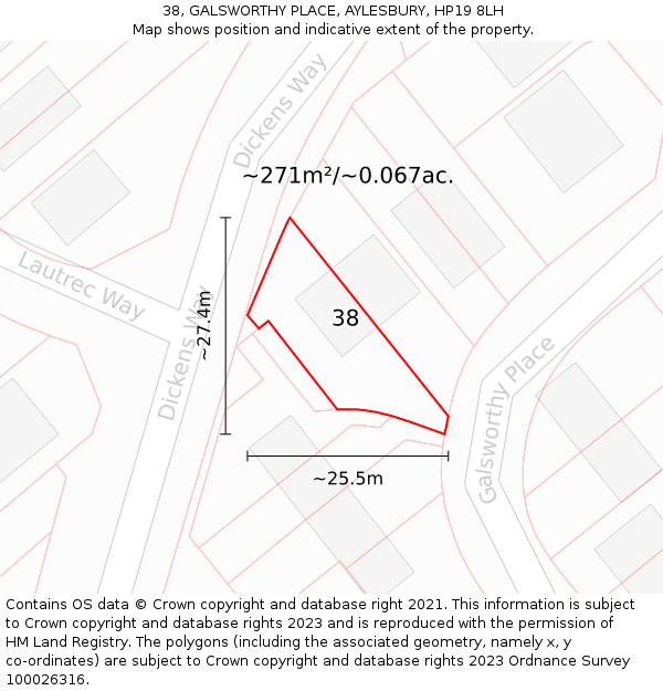 38, GALSWORTHY PLACE, AYLESBURY, HP19 8LH: Plot and title map