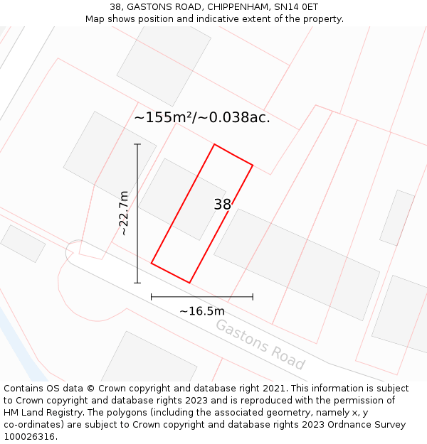 38, GASTONS ROAD, CHIPPENHAM, SN14 0ET: Plot and title map