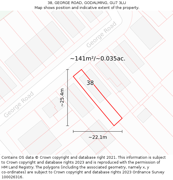 38, GEORGE ROAD, GODALMING, GU7 3LU: Plot and title map