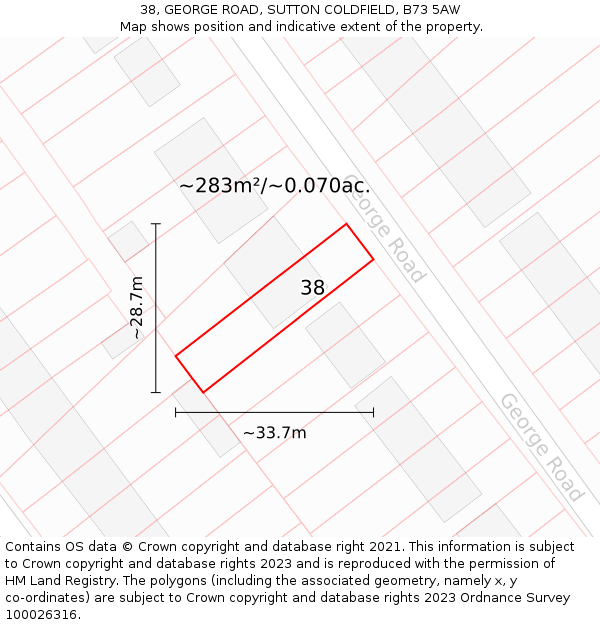 38, GEORGE ROAD, SUTTON COLDFIELD, B73 5AW: Plot and title map