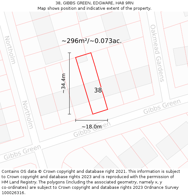 38, GIBBS GREEN, EDGWARE, HA8 9RN: Plot and title map