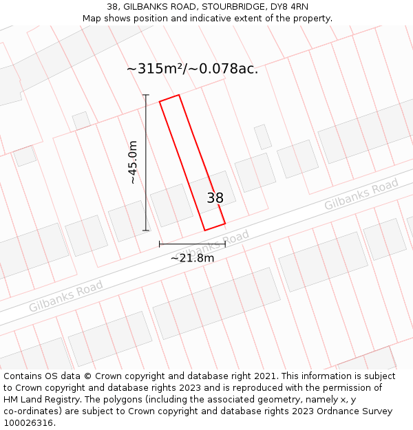 38, GILBANKS ROAD, STOURBRIDGE, DY8 4RN: Plot and title map