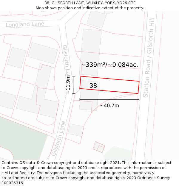 38, GILSFORTH LANE, WHIXLEY, YORK, YO26 8BF: Plot and title map