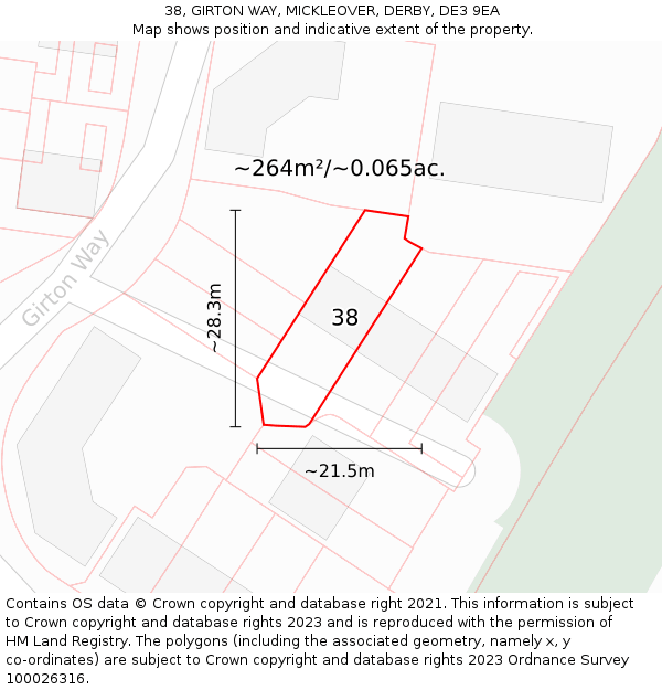 38, GIRTON WAY, MICKLEOVER, DERBY, DE3 9EA: Plot and title map
