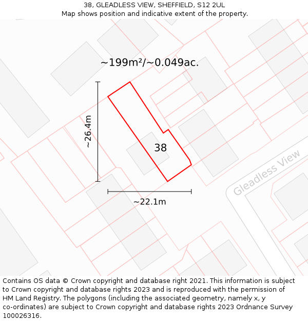 38, GLEADLESS VIEW, SHEFFIELD, S12 2UL: Plot and title map