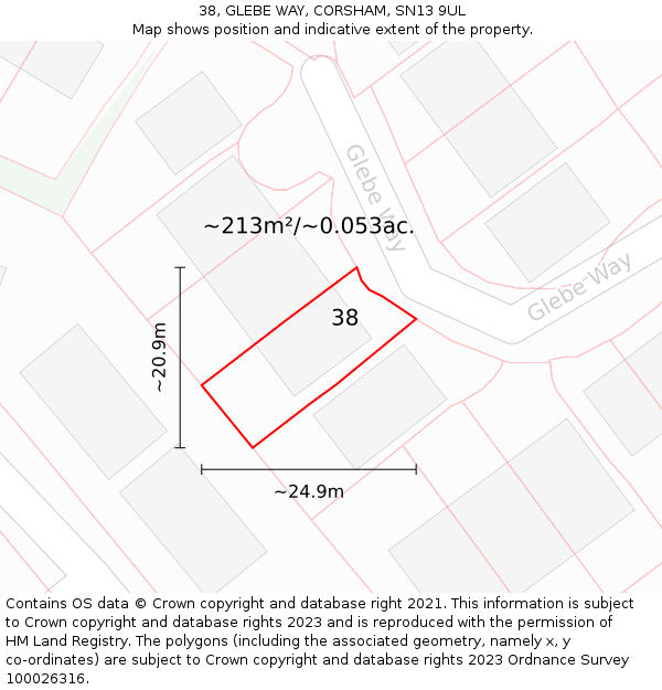 38, GLEBE WAY, CORSHAM, SN13 9UL: Plot and title map