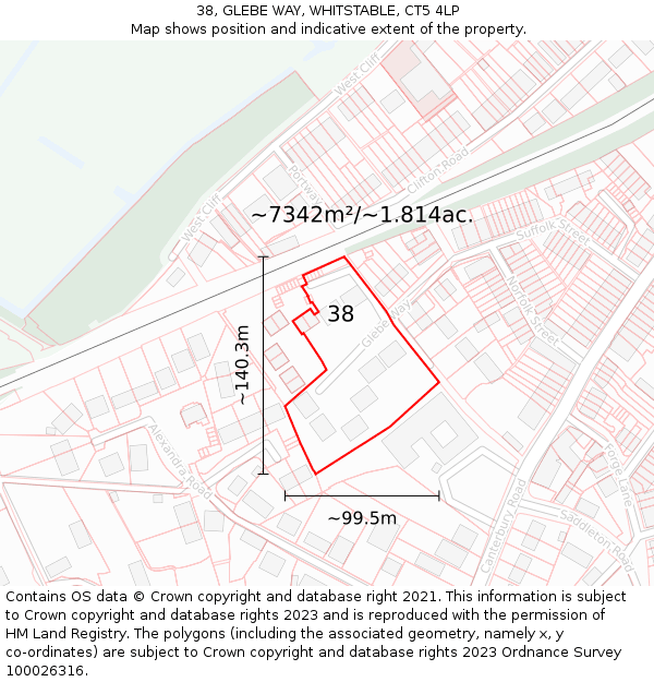 38, GLEBE WAY, WHITSTABLE, CT5 4LP: Plot and title map